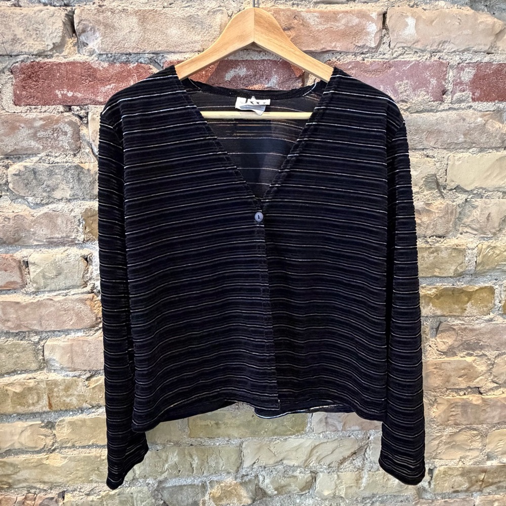 Black and Silver Striped V-Neck Cardigan